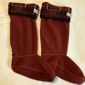 Hunter Boot socks Fleece leg with cuff burgundy color shoes size Medium US 5-7